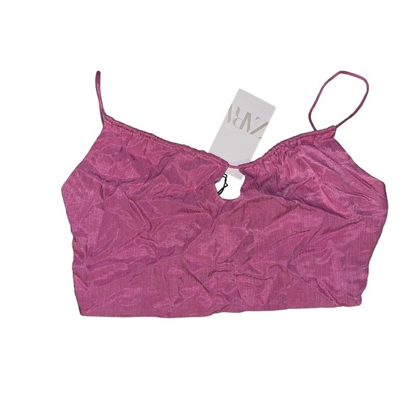 ZARA Pink Satin Flowing Crop Top | Size Large | NWT - Picture 9 of 12